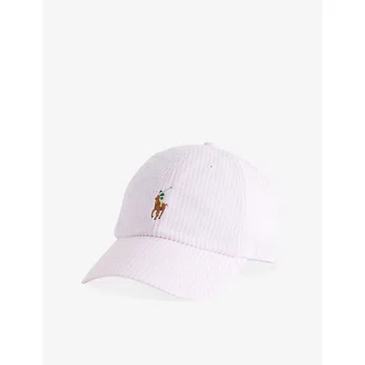 Polo Ralph Lauren Womens Carmel Pink Seersucker Seersucker Striped Cotton-blend Cap