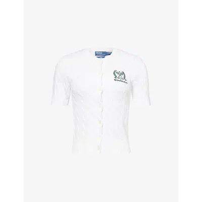 Polo Ralph Lauren Womens Ceramic White  X Wimbledon Cable-knit Short-sleeves Cotton Cardigan