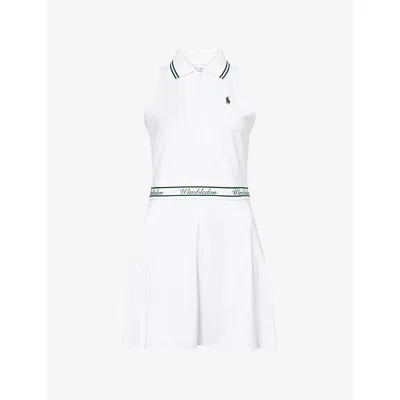 Polo Ralph Lauren Womens Ceramic White  X Wimbledon Embroidered-logo Stretch-woven Polo Dress