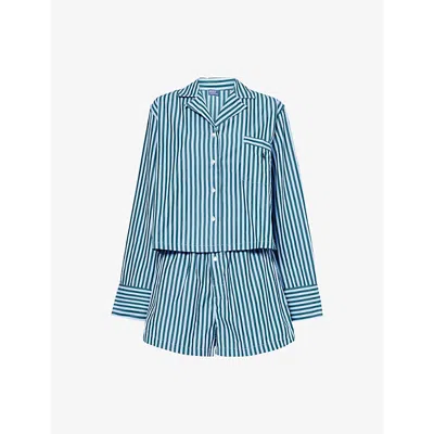 Polo Ralph Lauren Womens Chambray Blue Stripe Crop Boxer Short Cotton Pyjama Set