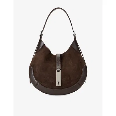 Polo Ralph Lauren Womens Polo Id Small Suede Shoulder Bag Chocolate In Brown