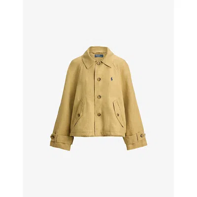 Polo Ralph Lauren Womens Classic Camel Relaxed-fit Logo-embroidered Linen Jacket In Brown