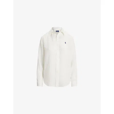 Polo Ralph Lauren Womens Classic Oxford White Logo-embroidered Classic-fit Linen Shirt