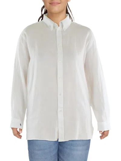 Polo Ralph Lauren Womens Collared Office Button-down Top In White