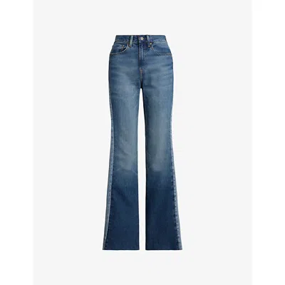 Polo Ralph Lauren Womens Boyne Wash Contrast-panel Flared-leg High-rise Cotton-blend Jeans In Blue