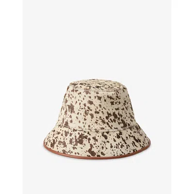 Polo Ralph Lauren Womens Cow-print Calf-hair Leather Bucket Hat Spotted Brown