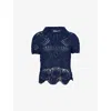 Polo Ralph Lauren Womens Spring Navy Crochet Cropped Cotton-knit Top Xs In Spring Navy