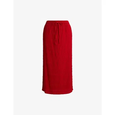 Polo Ralph Lauren Womens Cruise Red Elasticated-waist Seersucker Woven Midi Skirt