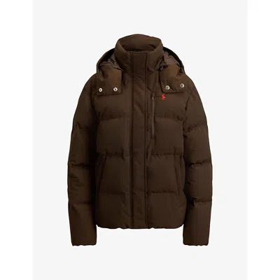 Polo Ralph Lauren Womens Dark Beech Hooded Taffeta Woven Puffer Coat Xs In Brown