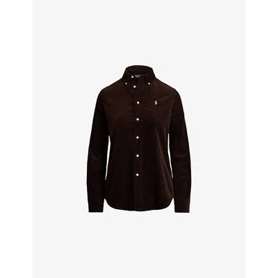 Polo Ralph Lauren Womens Dark Beech Polo-pony Embroidered Cotton-corduroy Shirt In Brown