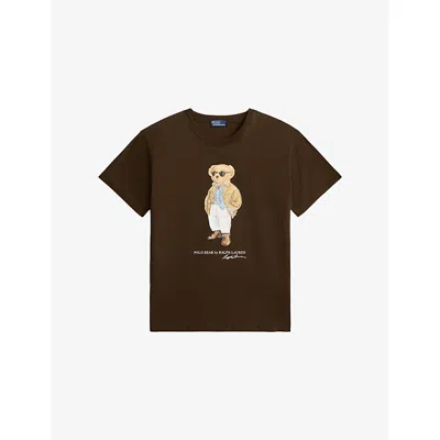 Polo Ralph Lauren Womens Dark Brown Polo Bear Regular-fit Cotton-jersey T-shirt Xs