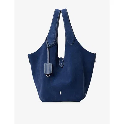 Polo Ralph Lauren Womens Dark Jean Medium Branded Suede Tote Bag In Blue