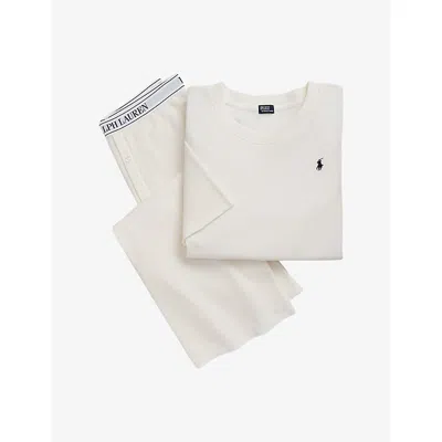 Polo Ralph Lauren Womens Logo-embroidered Waffle-knit Cotton-blend Pyjama Set Ecru In White