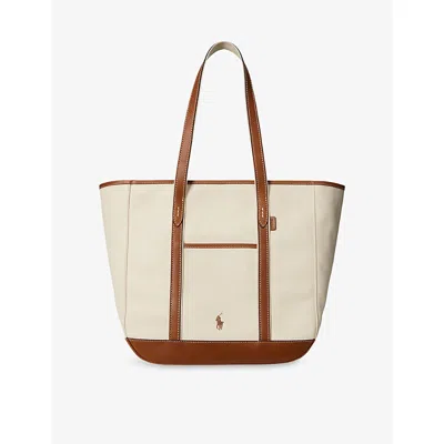 Polo Ralph Lauren Womens Ecru/cuoio Logo-embroidered Cotton-canvas Tote Bag