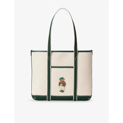Polo Ralph Lauren Womens Ecru/northwest Pine Polo Bear Cotton-canvas Tote Bag