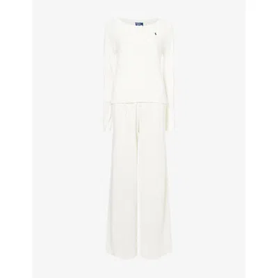 Polo Ralph Lauren Womens Egret Pointelle Wide-leg Cotton-jersey Pyjama Set Xxl In White