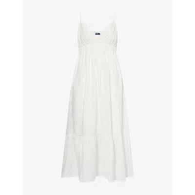 Polo Ralph Lauren Womens White Embroidered Shoulder-straps Cotton-blend Midi Dress