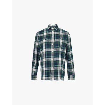 Polo Ralph Lauren Womens  Flannel-texture Check-print Cotton Shirt In Navy/ White/green