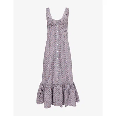 Polo Ralph Lauren Womens Floral Blue/cream Floral Shoulder-straps Cotton-poplin Midi Dress In Multi