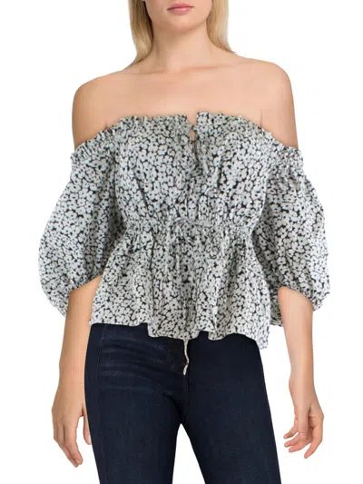 Polo Ralph Lauren Womens Floral Print Puff Sleeves Blouse In Green