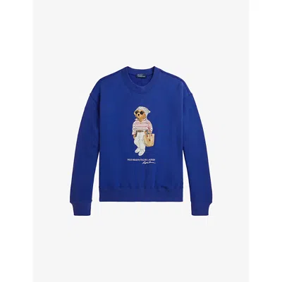 Polo Ralph Lauren Womens Gala Blue Crewneck Bear-motif Cotton-jersey Sweatshirt