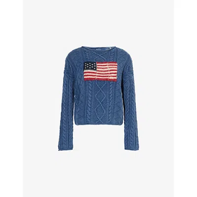 Polo Ralph Lauren Flag Pointelle Cotton-linen Sweater In Blue