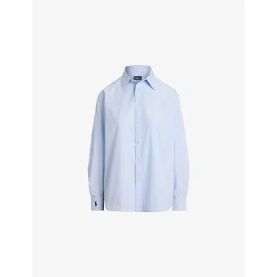 Polo Ralph Lauren Womens Light Blue Logo-embroidered Oversized-fit Cotton Shirt