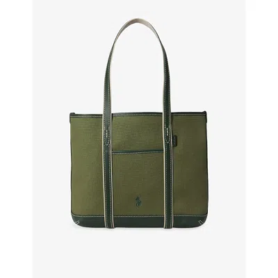 Polo Ralph Lauren Womens Light Sage/olive Logo-embroidered Canvas Tote Bag