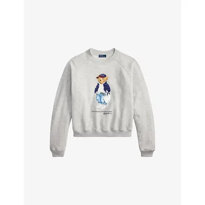 Polo Ralph Lauren Womens Light Smoke Heather Polo Bear Relaxed-fit Cotton-blend Sweatshirt In Gray