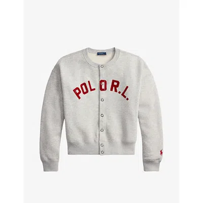 Polo Ralph Lauren Womens Light Smoke Heather Round-neck Logo-embroidered Cotton-jersey Cardigan In Gray