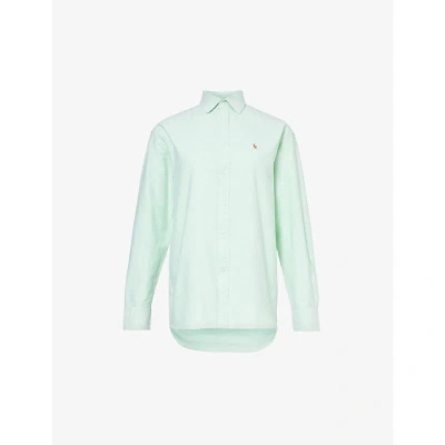 Polo Ralph Lauren Womens Lime Drop Logo-embroidered Regular-fit Cotton Shirt