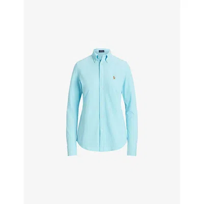 Polo Ralph Lauren Womens Turquoise Nova Logo-embroidered Slim-fit Cotton Shirt In Blue