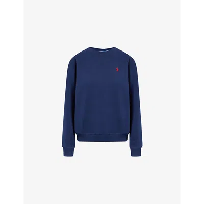 POLO RALPH LAUREN WOMENS CRUISE NAVY LOGO-EMBROIDERY CREWNECK COTTON-BLEND JERSEY SWEATSHIRT