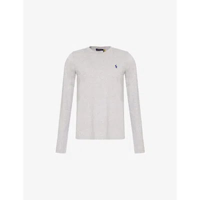 Polo Ralph Lauren Womens  Logo-embroidery Long-sleeve Cotton-jersey T-shirt In Cobblestone Heather