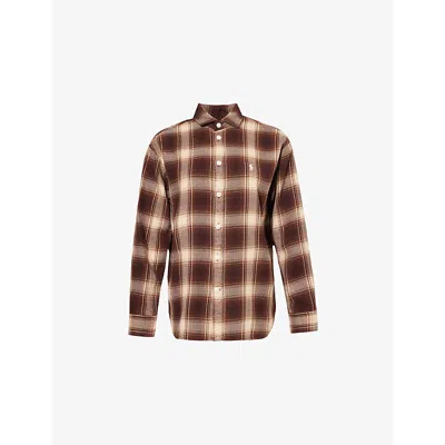 Polo Ralph Lauren Womens  Logo-embroidery Plaid Cotton-flannel Shirt In Brown/cream Multi