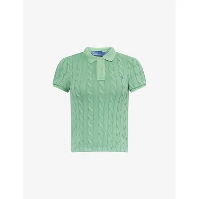 Polo Ralph Lauren Womens Logo-embroidery Short-sleeve Cable-knit Cotton Polo Shirt Pistachio
