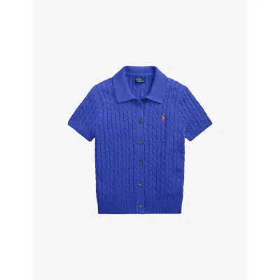 Polo Ralph Lauren Womens Maidstone Blue Logo-embroidered Short-sleeved Cotton-knit Cardigan