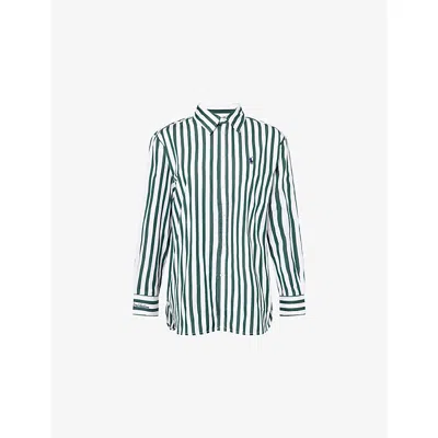 Polo Ralph Lauren Womens Moss Agate/white  X Wimbledon Striped Cotton Shirt Xl
