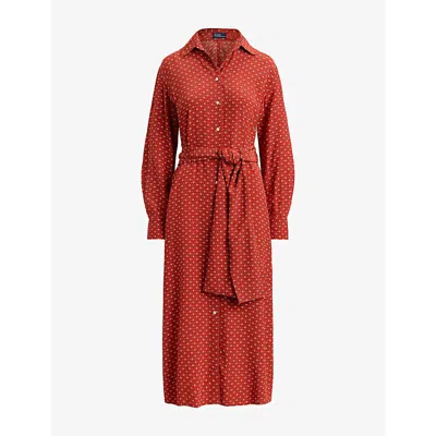 Polo Ralph Lauren Womens Multi Geometric-print Belted Woven Midi Dress In Red