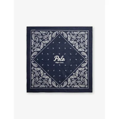 Polo Ralph Lauren Womens Navy Branded Paisley Cotton Bandana 68.5cm X 68.5cm In Blue