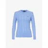 Polo Ralph Lauren Womens New Litchfield Blue Julianna Brand-embroidered Cable-knit Cotton Top In New Litchfield Blue