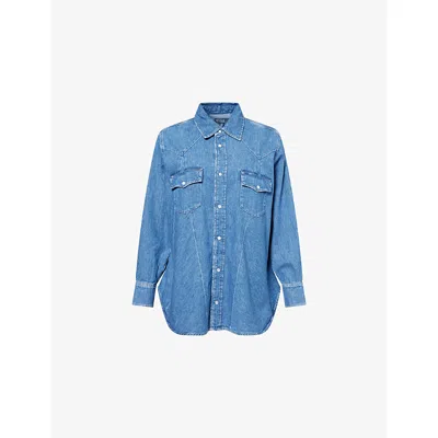 Polo Ralph Lauren Womens  Relaxed-fit Curved-hem Denim-blend Shirt