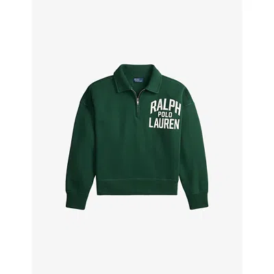POLO RALPH LAUREN WOMENS NORTHWEST PINE BRANDED-PRINT HALF-ZIP COTTON-BLEND SWEATSHIRT