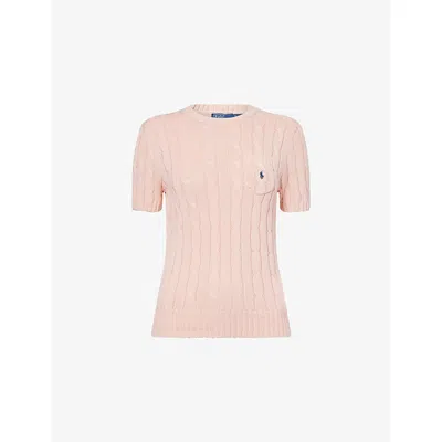 Polo Ralph Lauren Womens Cable-knit Short-sleeves Cotton Jumper Pale Pink Xs