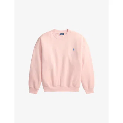 Polo Ralph Lauren Womens Pink Sand Logo-embroidered Relaxed-fit Cotton-blend Sweatshirt