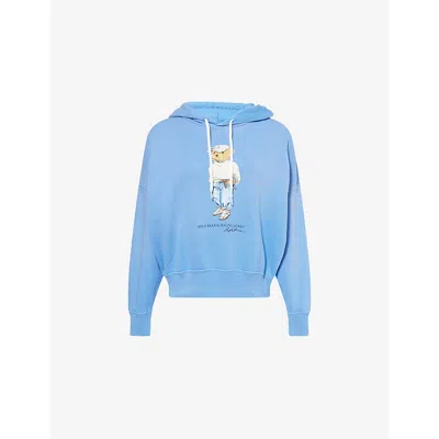 Polo Ralph Lauren Womens Polo Bear Logo-print Fleece Cotton-jersey Hoody Summer Blue