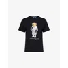 Polo Ralph Lauren Womens Polo Black Bear-print Short-sleeves Cotton-jersey T-shirt In Black