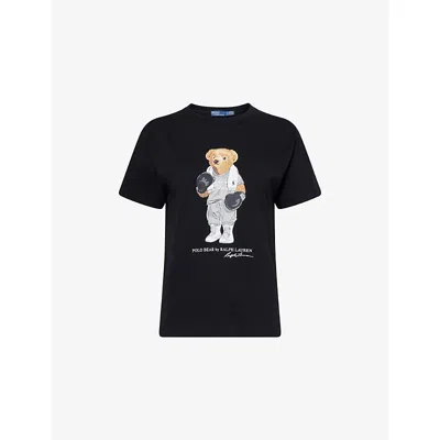 Polo Ralph Lauren Womens Polo Black Bear-print Short-sleeves Cotton-jersey T-shirt