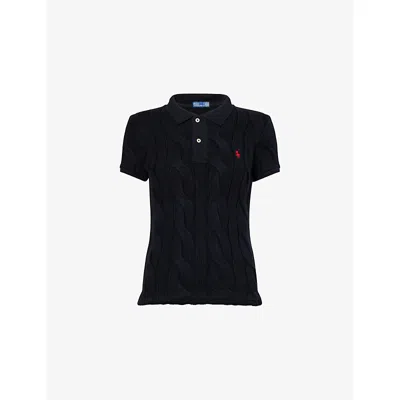 Polo Ralph Lauren Womens Polo Black Cable-knit Short-sleeves Cotton Polo Shirt