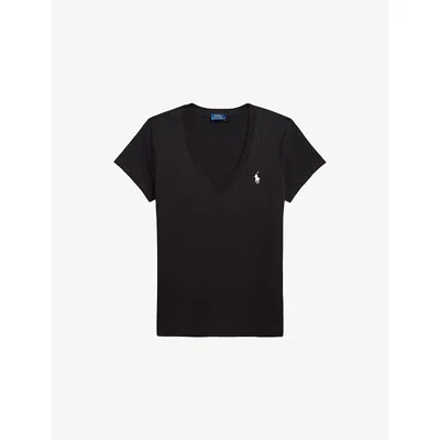 Polo Ralph Lauren Womens Polo Black Logo-embroidered Short-sleeve Cotton T-shirt